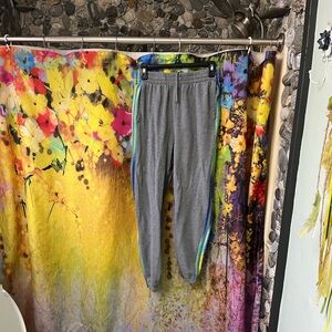 Adidas Gray Joggers with Multicolor Stripes